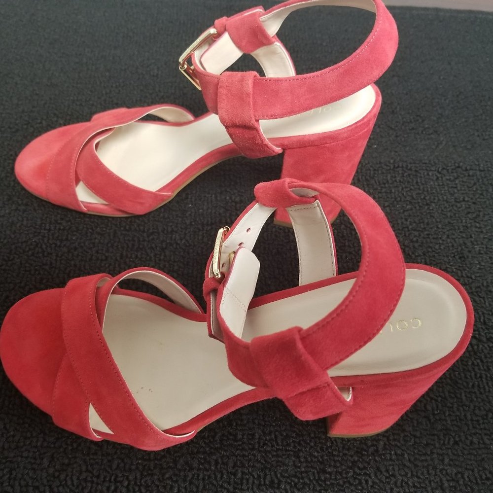 Cole Haan Red Suede 3.5 inch Block Heels 7B  B17-G